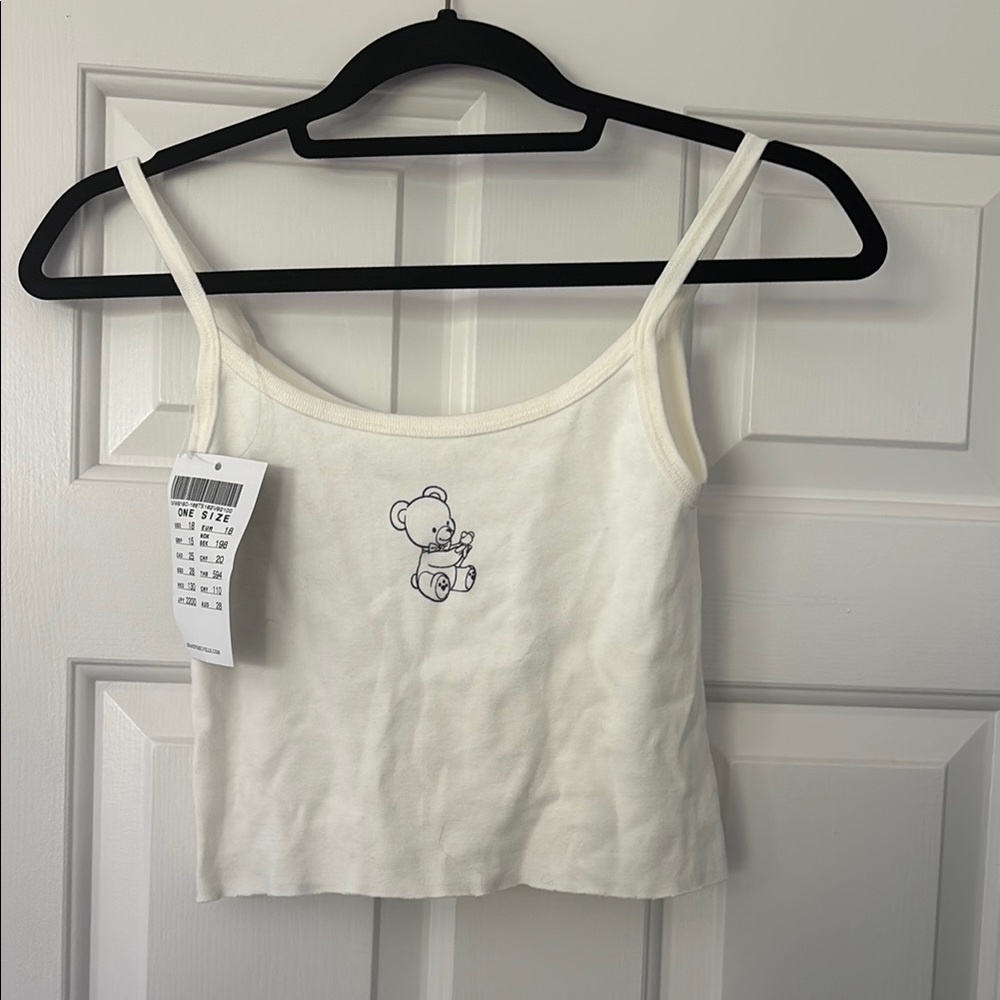 White Tank Top with Bear Graphic